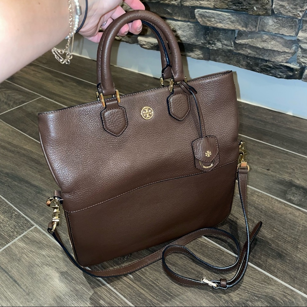 TORY BURCH Robinson Fold-over messenger crossbody bag LIKE NEW PRISTINE - brown
